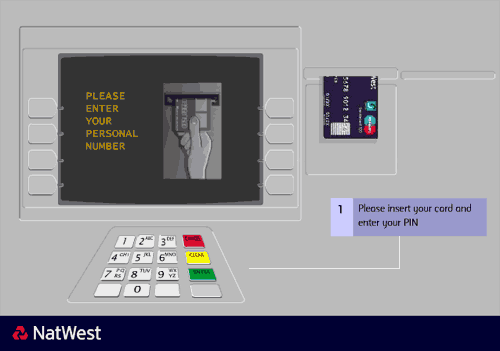 Step 1 - Insert your card into the ATM machine. ENTER PIN.
