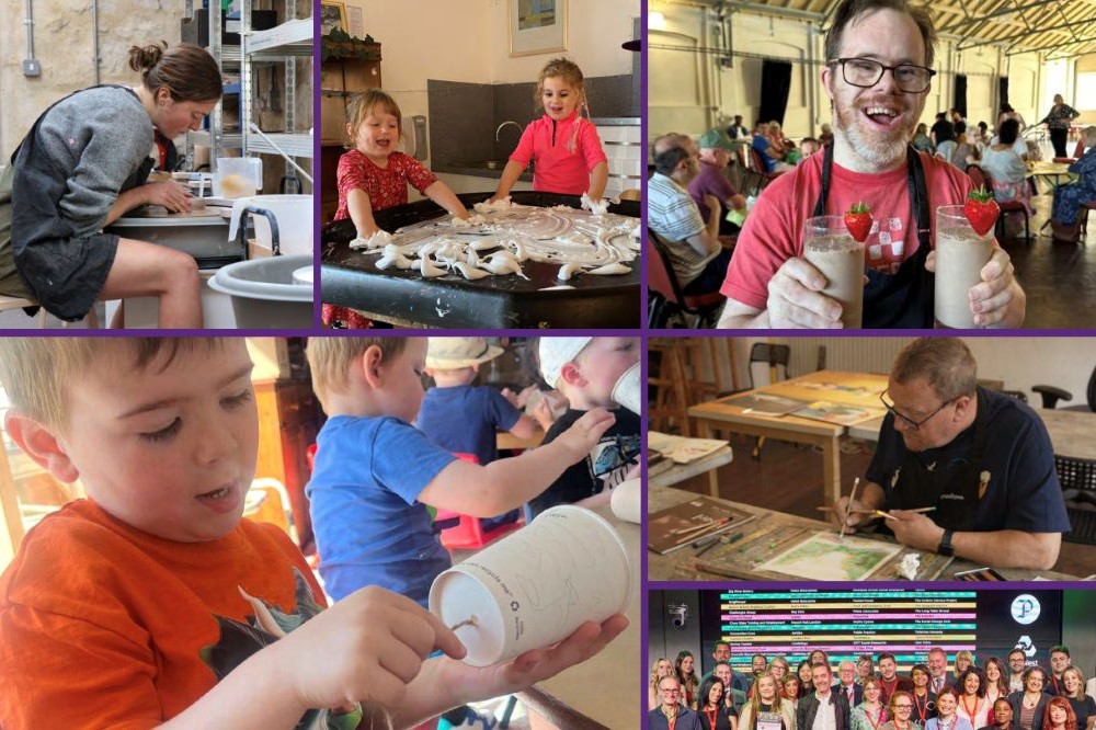 Schoolchildren crowded around a piece of paper.