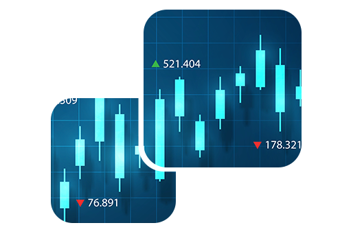 A close up images of numbers, arrows, and symbols in the style of a stock exchange board.
