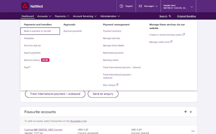An image of the Bankline payments section