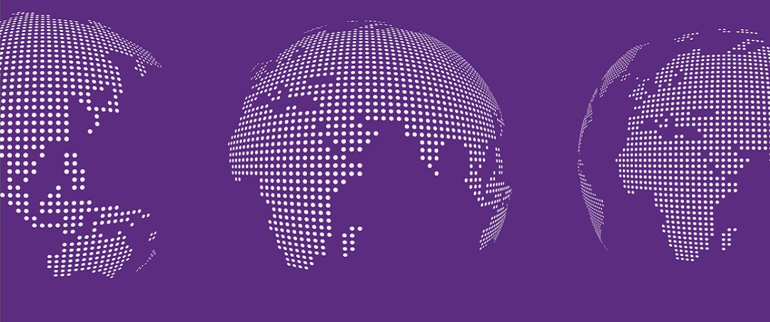 Illustration of white globes on a purple background
