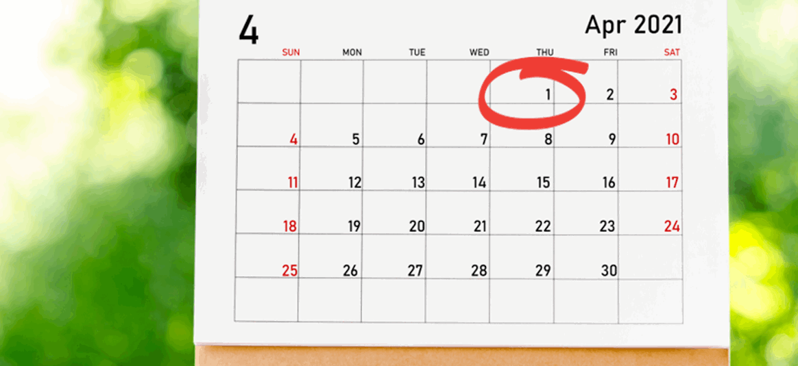 photo of calendar with april the first circled in red