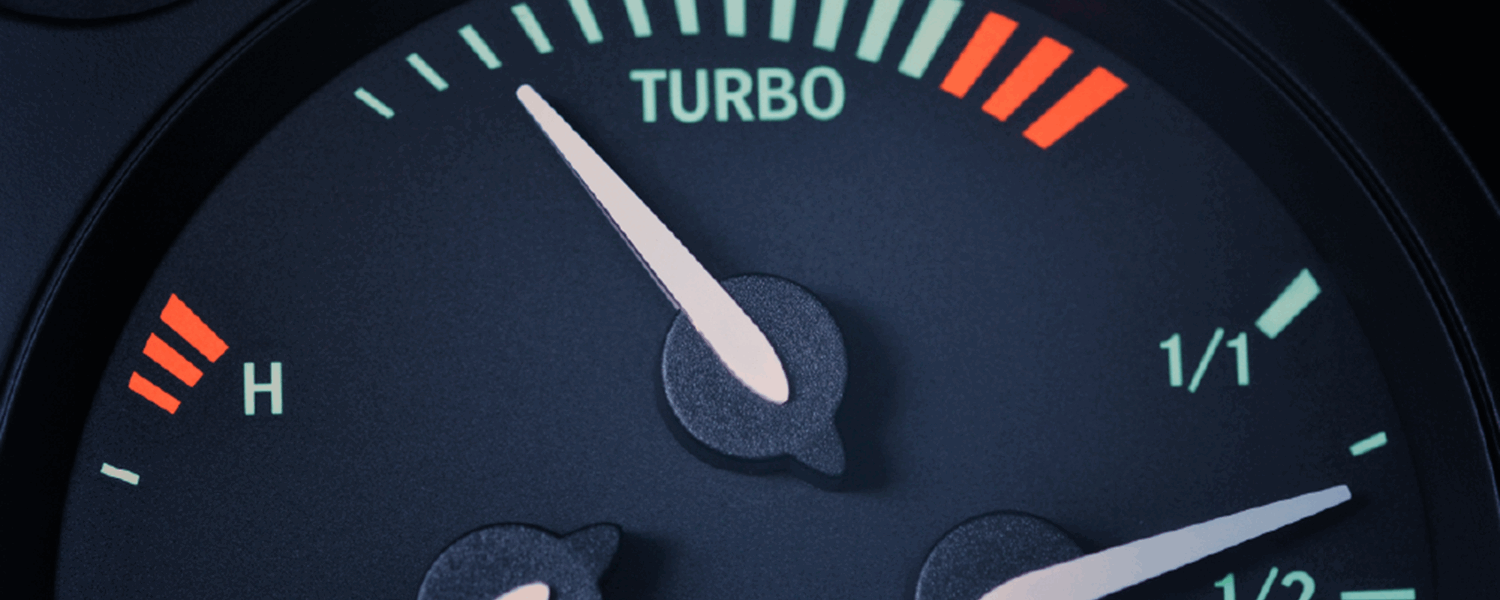 A speedometer nearing turbo speed