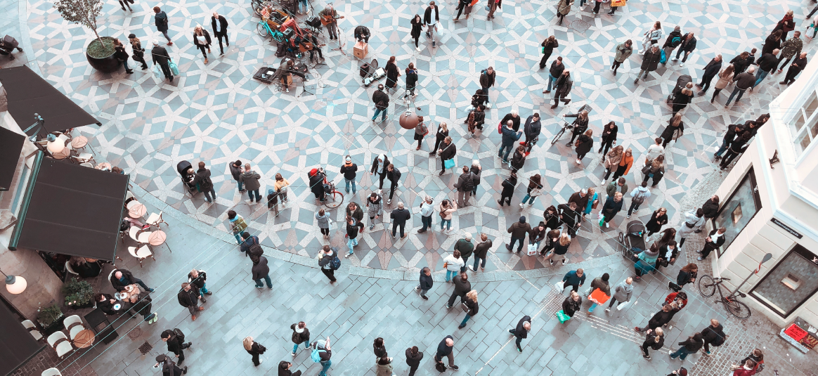 An aerial view of people in a city centre