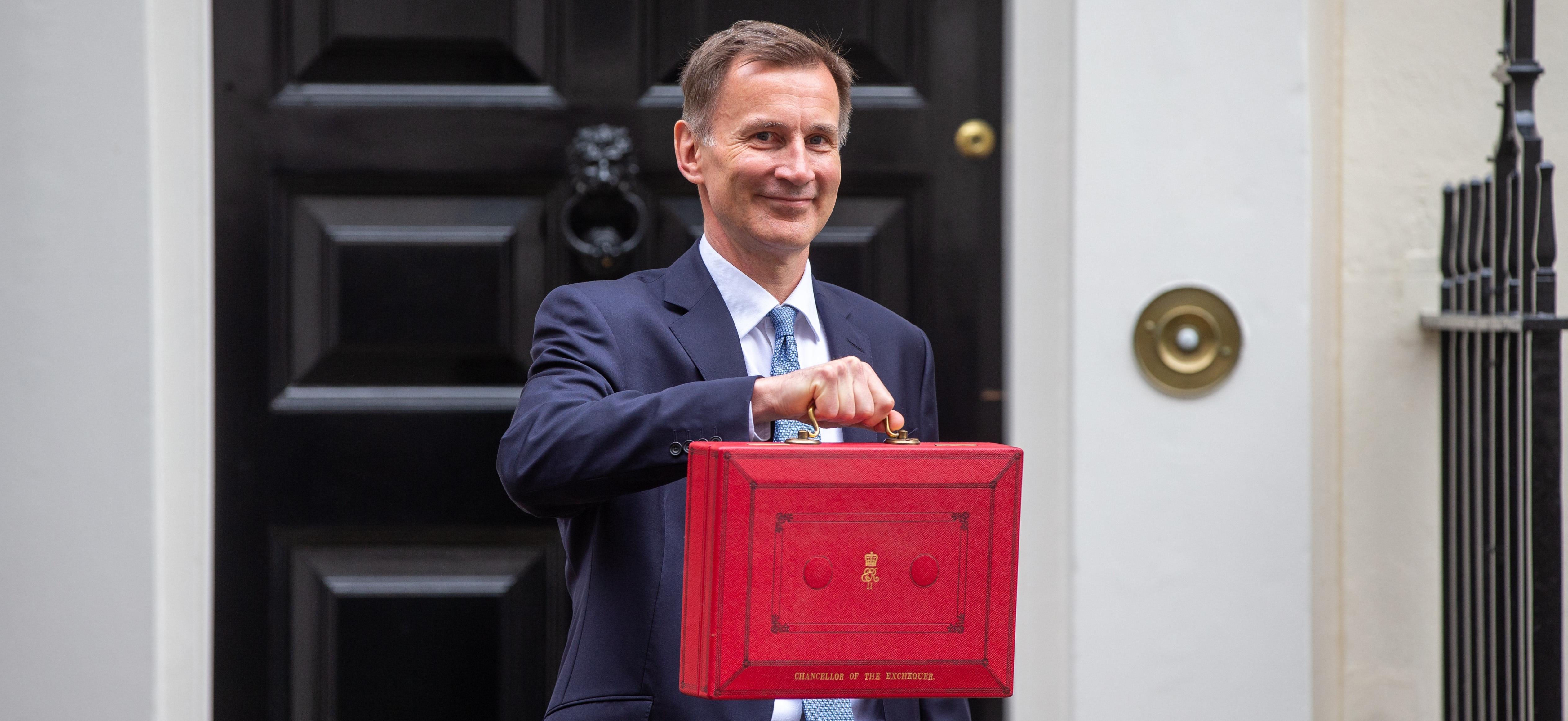 photo of Jeremy Hunt holding the red budget box