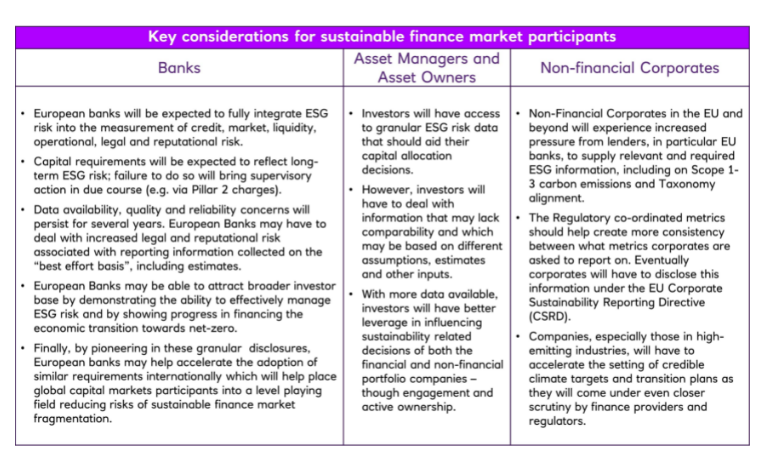 Key considerations for sustainable finance market participants