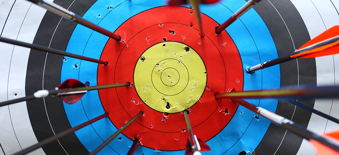 close-up of archery target, pierced by arrows