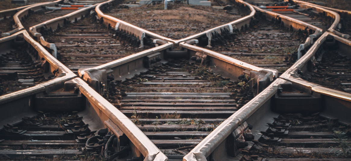 A close up of a junction on railway tracks 