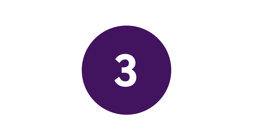 Illustration of a number three in a purple circle