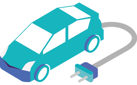 Illustration of a blue car with a power cable