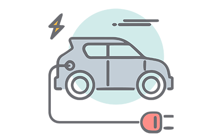 Illustration of a grey car and a charging cable