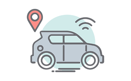 Illustration of a grey car and a location symbol
