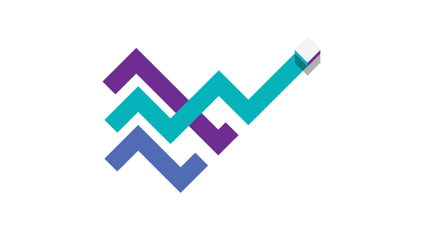 Blue and purple illustration of three graph lines