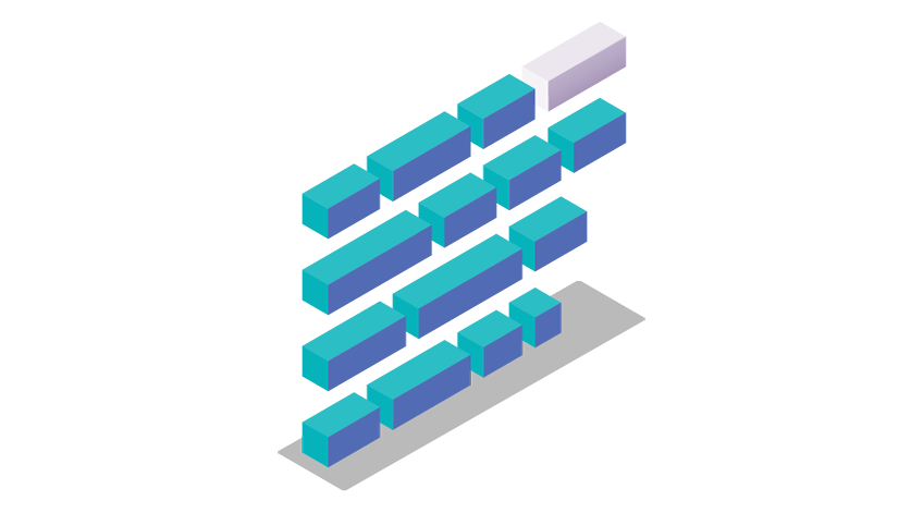 Blue illustration of four lines of blocks