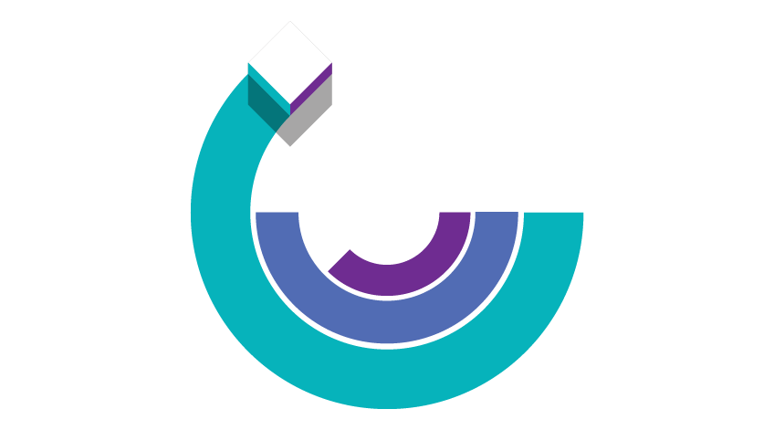 Blue and purple illustration of three circular lines