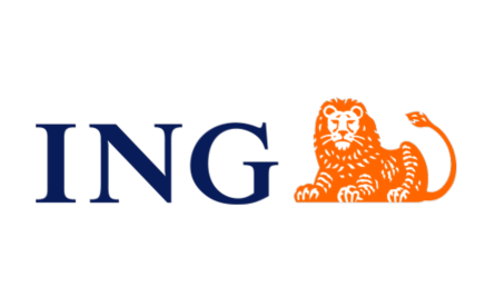 'ING' blue font against white background, beside orange-coloured lion motif.