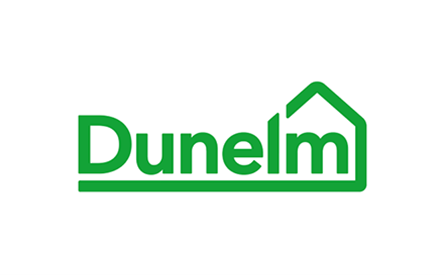 'Dunelm', green font with house logo on white background.