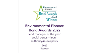 Read about NatWest recognition  as "Lead manager of the Year, social bonds - local authority/municipality” at the Environmental Finance Bond Awards 2022.