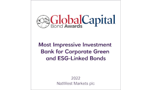 Read about NatWest recognition for "Most Impressive Investment Bank for Corporate Green and ESG-Linked Bond".