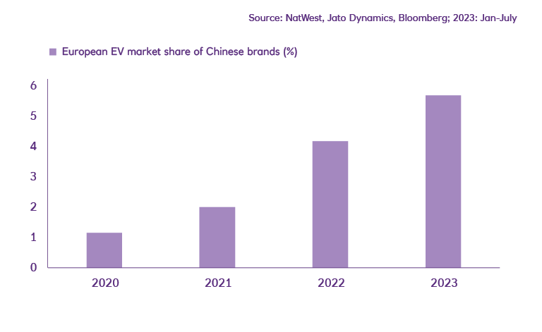European EV market share of Chinese brands