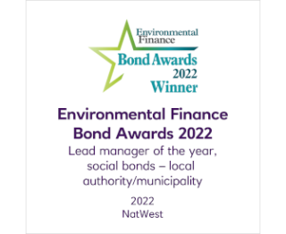 Winner Environmental Finance Bond Awards 2022 - lead manager of the year - local authority / municipality 2022 NatWest