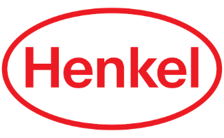 Henkel logo - red typeface bounded by red ellipse.