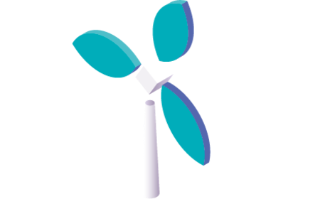 Blue illustration of a wind turbine