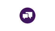 Purple icon of two speech bubbles