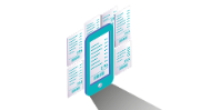 Illustrated smartphone displaying one of many multiple documents tucked behind its screen.