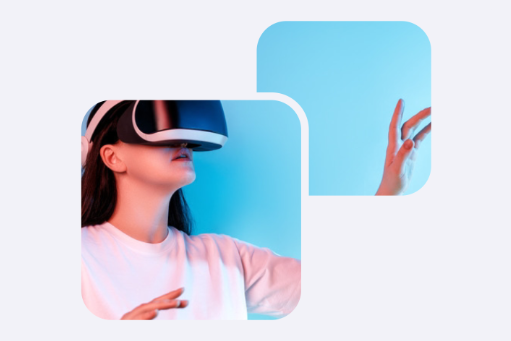 A woman waering a VR headset.