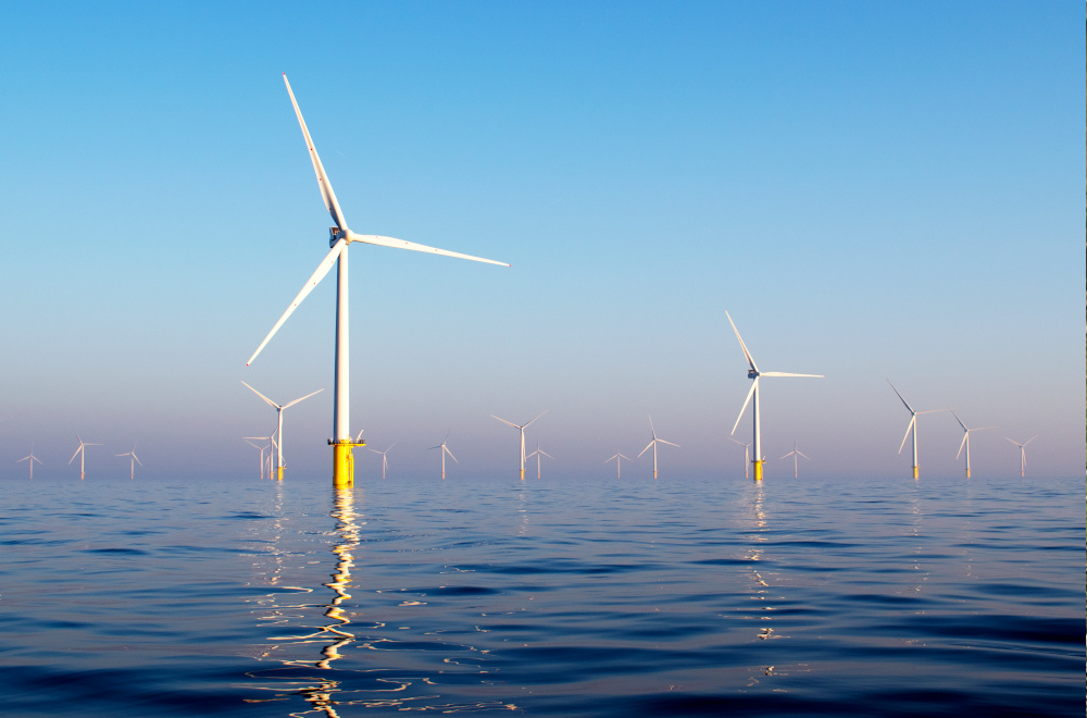 Wind turbines in the ocean.