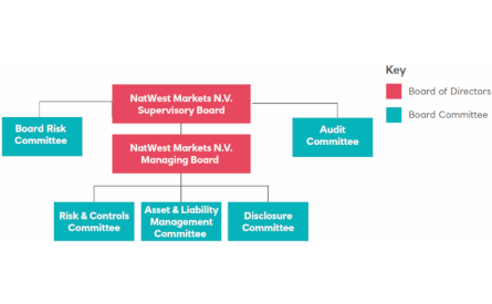 Diagram of NatWest markets structure, showing Board of Directors and Board Committee.