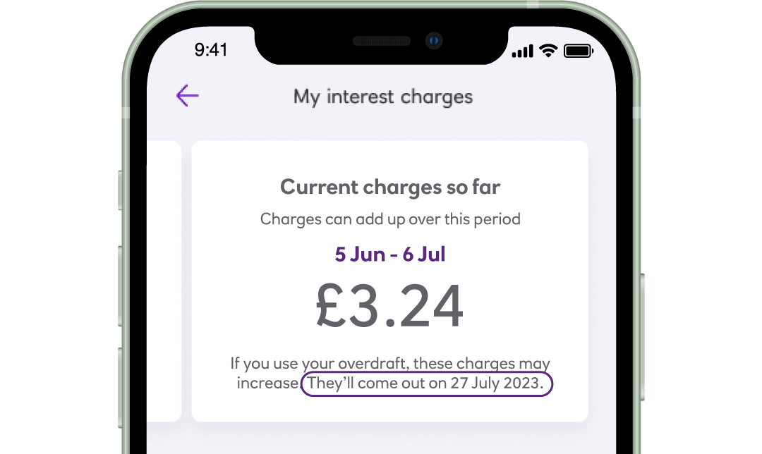 Interest charge screen in app
