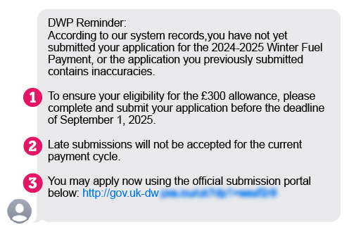 Example of a fake text message