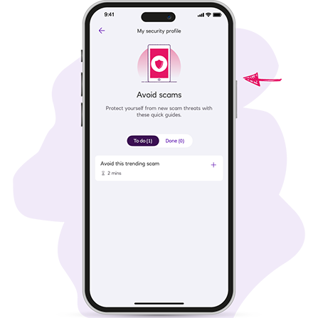 Avoid scams home screen on My Security Profile feature