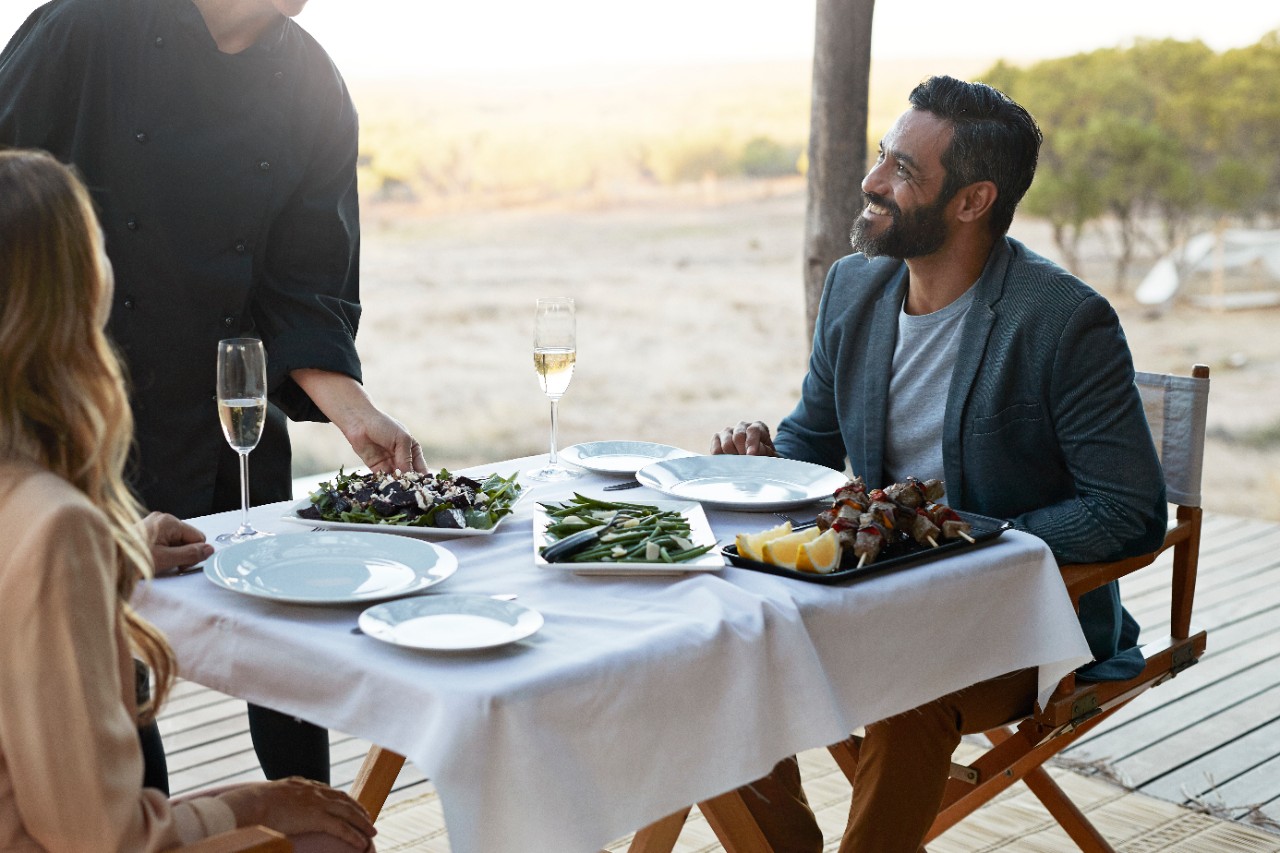 Couple dining outside 