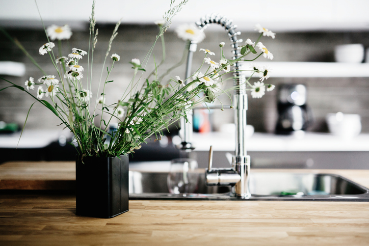 Floral display in family kitchen