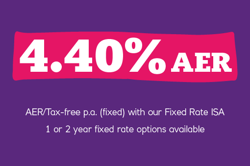 4.05% AER/tax-free p.a. (fixed) on balances £1,000 - £24,999 and 4.30% AER/tax-free p.a. (fixed) on balances £25,000+ on our 2 year Fixed Rate ISA. With our 1 year fixed rate option available at alternative rates.