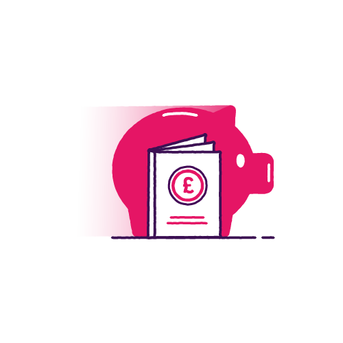 pink piggy bank with pound sign